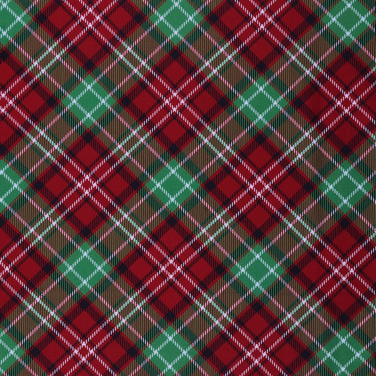 Mook Fabrics Christmas Diagonal Plaid Red Green 100% Cotton Fabric By the yard